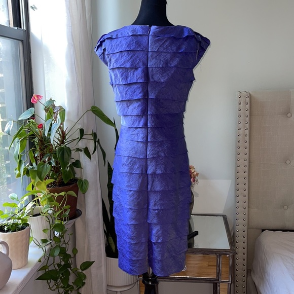 London Times Dress Tiered Purple Iridescent Cap Sleeve Mother Bride Raw Edge - Picture 6 of 16